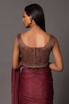 Shop_A Humming Way_Red Bamberg Georgette Satin Embroidered Metallic V-neck Namib Blouse _at_Aza_Fashions