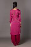 Shop_A Humming Way_Pink Bamberg Satin Embroidered Bead Notched Iris Bird Kurta With Dhoti Pant _at_Aza_Fashions