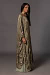 Buy_A Humming Way_Gold Bamberg Georgette Satin Topiary Jacobean Kaftan Cape With Trouser _Online_at_Aza_Fashions