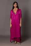 Buy_A Humming Way_Pink Satin Chiffon Embroidered Bead Iris Placed Stone Kaftan With Trouser _at_Aza_Fashions