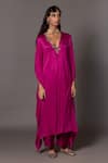 Shop_A Humming Way_Pink Satin Chiffon Embroidered Bead Iris Placed Stone Kaftan With Trouser _Online_at_Aza_Fashions