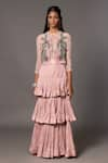 Buy_A Humming Way_Pink Satin Organza Embroidered Sequin Sang-e-sitara Bead Tiered Skirt Set _at_Aza_Fashions