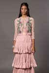 A Humming Way_Pink Satin Organza Embroidered Sequin Sang-e-sitara Bead Tiered Skirt Set _Online_at_Aza_Fashions