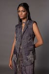 Buy_A Humming Way_Grey Linen Satin Embroidered Metallic Thread Shikhar Baugh Jacket With Skirt _Online_at_Aza_Fashions