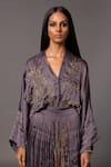 Buy_A Humming Way_Grey Linen Satin Embroidered Metallic Thread Shikhar Baugh Kimono With Skirt _Online_at_Aza_Fashions