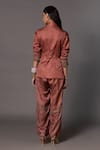 Shop_A Humming Way_Brown Linen Satin Desert Rose Cut-out Applique Tassel Jacket With Trouser _at_Aza_Fashions