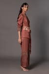 Buy_A Humming Way_Brown Linen Satin Desert Rose Cut-out Applique Tassel Jacket With Trouser _Online_at_Aza_Fashions