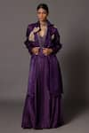 Buy_A Humming Way_Purple Linen Satin Embroidered Thread Jacket Lapel Collar Metallic With Gown _at_Aza_Fashions