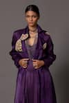 A Humming Way_Purple Linen Satin Embroidered Thread Jacket Lapel Collar Metallic With Gown _Online_at_Aza_Fashions