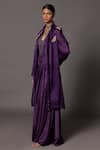 Buy_A Humming Way_Purple Linen Satin Embroidered Thread Jacket Lapel Collar Metallic With Gown _Online_at_Aza_Fashions