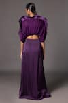 Shop_A Humming Way_Purple Bamberg Georgette Satin Mushroom 3-d Pleated Kimono Top Skirt Set _at_Aza_Fashions