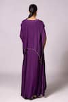 Shop_A Humming Way_Purple Satin Chiffon Embroidered Sequin V-neck Iris Stone Layered Kaftan _at_Aza_Fashions