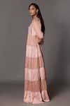 Buy_A Humming Way_Pink Linen Satin Embroidered Sequin Cape Metallic Stone Threadwork With Dress_Online_at_Aza_Fashions