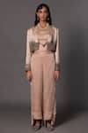 Buy_A Humming Way_Beige Linen Satin Embroidered Bead Ombre Embellished Tuxedo Jacket Trouser Set_at_Aza_Fashions