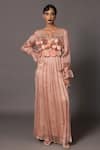 Buy_A Humming Way_Pink Satin Organza Embroidered Bead V-neck Mima Mounds Beadwork Applique Gown _at_Aza_Fashions