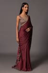 Buy_A Humming Way_Red Satin Chiffon Embroidered Bead Namib Applique Saree With Threadwork Blouse _Online_at_Aza_Fashions