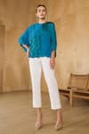 Buy_Pleats by Aruni_Blue Crepe Textured Round Neck Sydney Blouse _Online_at_Aza_Fashions