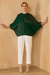 Buy_Pleats by Aruni_Green Crepe Textured Round Neck Sydney Blouse _at_Aza_Fashions