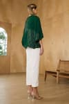 Shop_Pleats by Aruni_Green Crepe Textured Round Neck Sydney Blouse _at_Aza_Fashions