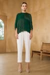 Pleats by Aruni_Green Crepe Textured Round Neck Sydney Blouse _Online_at_Aza_Fashions