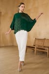 Shop_Pleats by Aruni_Green Crepe Textured Round Neck Sydney Blouse _Online_at_Aza_Fashions