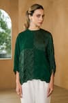 Pleats by Aruni_Green Crepe Textured Round Neck Sydney Blouse _at_Aza_Fashions