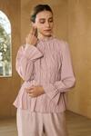 Buy_Pleats By Aruni_Pink Crepe Saashaa Circular Flounce Sleeve Blouse_at_Aza_Fashions