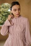 Buy_Pleats By Aruni_Pink Crepe Saashaa Circular Flounce Sleeve Blouse_Online_at_Aza_Fashions