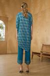 Shop_Pleats By Aruni_Blue Polyester Asymmetric Chequered Metallic Top With Pant_at_Aza_Fashions