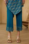 Buy_Pleats By Aruni_Blue Polyester Asymmetric Chequered Metallic Top With Pant_Online_at_Aza_Fashions