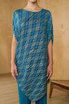 Shop_Pleats By Aruni_Blue Polyester Asymmetric Chequered Metallic Top With Pant_Online_at_Aza_Fashions