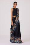 Shop_The Summer House_Black Linen Embroidery Asshai Printed Border Saree_at_Aza_Fashions