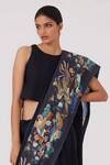 The Summer House_Black Linen Embroidery Asshai Printed Border Saree_Online_at_Aza_Fashions