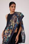 Buy_The Summer House_Black Linen Embroidery Asshai Printed Border Saree_Online_at_Aza_Fashions