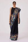 Shop_The Summer House_Black Linen Embroidery Asshai Printed Border Saree_Online_at_Aza_Fashions