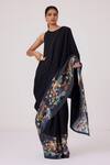 The Summer House_Black Linen Embroidery Asshai Printed Border Saree_at_Aza_Fashions
