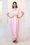Buy_Aariyana Couture_Pink Bustier And Draped Skirt- Modal Satin Hand Cape With Set _Online