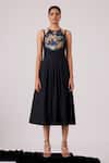 Buy_The Summer House_Black Cotton Halter Neck Ellaria Printed Yoke Midi Dress_Online_at_Aza_Fashions