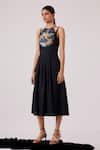 Shop_The Summer House_Black Cotton Halter Neck Ellaria Printed Yoke Midi Dress_Online_at_Aza_Fashions
