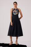 Shop_The Summer House_Black Cotton Halter Neck Ellaria Printed Yoke Midi Dress