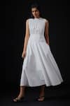 Buy_The Summer House_White Cambric High Round Shae Ruched Midi Dress  _at_Aza_Fashions