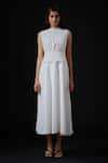 The Summer House_White Cambric High Round Shae Ruched Midi Dress  _Online_at_Aza_Fashions