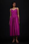 Buy_The Summer House_Purple Poplin V-neck Talisa Solid Gathered Midi Dress_at_Aza_Fashions