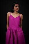 Buy_The Summer House_Purple Poplin V-neck Talisa Solid Gathered Midi Dress_Online_at_Aza_Fashions