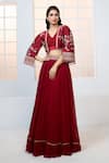 Aariyana Couture_Red Lehenga Chinnon Chiffon Hand Gathered Set With Jacket  _Online