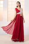 Buy_Aariyana Couture_Red - Dupion Hand Embroidered 1 V Neck Draped And With Lehenga _at_Aza_Fashions