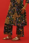 SAKSHAM & NEHARICKA_Black Chanderi Hand Painted Floral Round Shoumi Kurta And Pant Set  _Online_at_Aza_Fashions