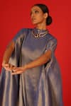 SAKSHAM & NEHARICKA_Blue Tissue Solid Band Collar Periwinkle Kurta And Palazzo Set  _Online_at_Aza_Fashions