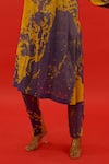 Buy_SAKSHAM & NEHARICKA_Yellow Tissue Hand Painted Floral Collar Ebru Kurta And Pant Set  _Online_at_Aza_Fashions