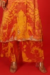 Shop_SAKSHAM & NEHARICKA_Orange Velvet Hand Painted Floral Round Ebru Kurta And Pant Set  _Online_at_Aza_Fashions